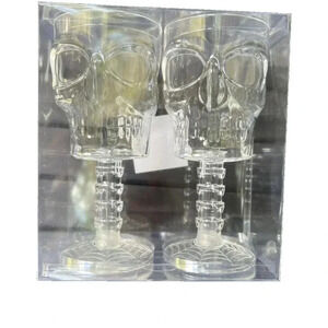 NEW Set of 2 Clear Skull Goblet Chalice Halloween Barware Decor